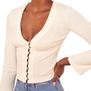 Reformation Gellar Long Sleeve Top in Ivory